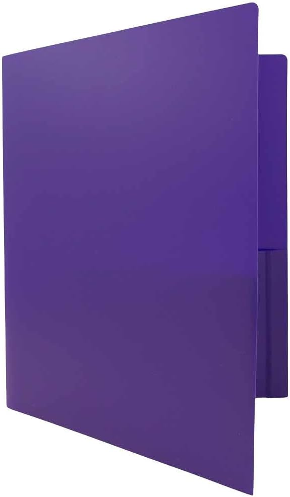 JAM PAPER Heavy Duty Plastic 2 Pocket Extra Tough School Folders - Purple - 12/Pack
