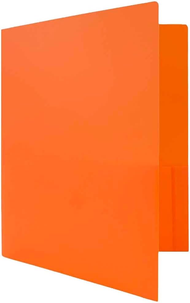 JAM PAPER Heavy Duty Plastic 2 Pocket Extra Tough School Folders - Orange - 12/Pack