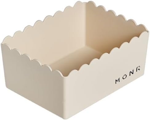 Desktop Storage Basket, 2-Pack, Decorative Scalloped Plastic Organizer, Kawaii Style (Light White, Small)