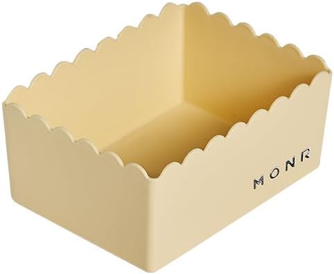 Desktop Storage Basket, 2-Pack, Decorative Scalloped Plastic Organizer, Kawaii Style (Yellow, Small)