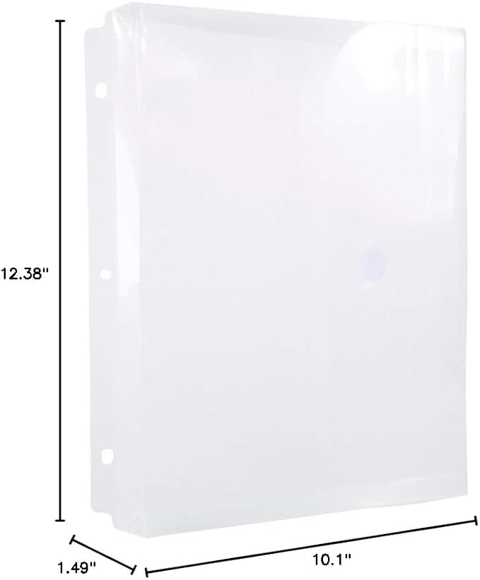 Filexec Poly Envelope, Letter, Side-Load, Hook & Loop Fastener, 3-Hole Punched, Clear (Pack of 12) (50086-17223)