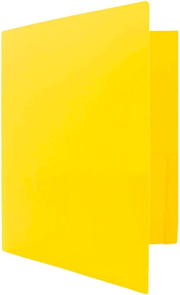 JAM PAPER Heavy Duty Plastic 2 Pocket Extra Tough School Folders - Yellow - 12/Pack