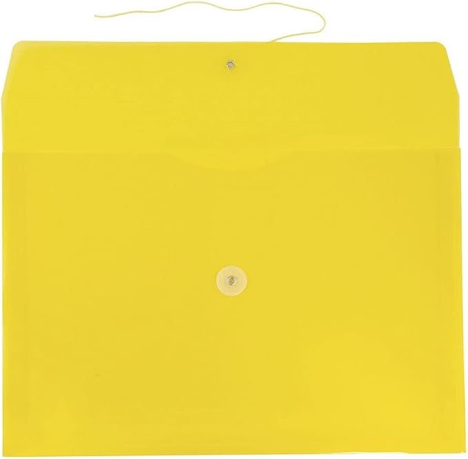 JAM Paper Plastic Envelope with Button and String Tie Closure - Legal Booklet - 9 3/4" x 14 1/2" x 1 1/4"- Assorted Primary Colors - 6/pack