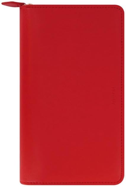 Filofax Saffiano Zip Organizer, Personal Compact Size, Poppy - Cross-Grain, Leather-Look, Six Rings, Week-to-View Calendar Diary, Multilingual, 2025 (C022534-25)