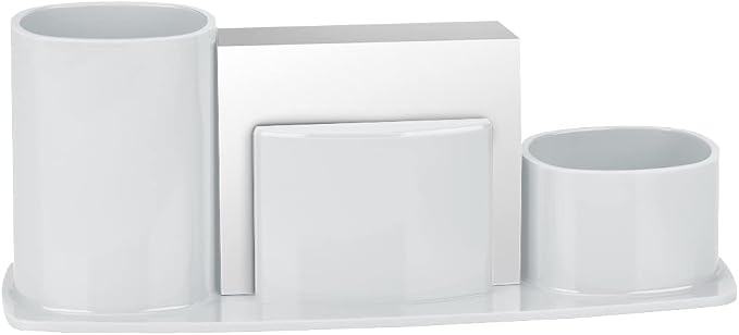 Acrimet Millennium Desk Organizer Cup Caddy – Plastic Desktop Holder for Pen, Pencil, Clips, Desk Accessories & Memo Paper – Includes 200 Sheets of Memo Paper (White Color)