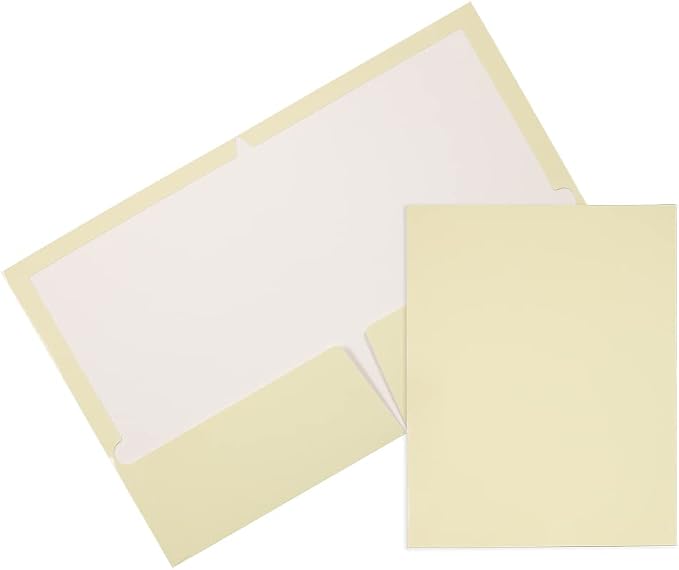 JAM PAPER Laminated Two Pocket Glossy School Folders - Letter Size - High Gloss Ivory - 6/Pack