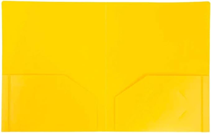 JAM PAPER Heavy Duty Plastic 2 Pocket Extra Tough School Folders - Yellow - 24/Pack