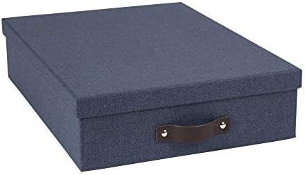 Bigso Oskar Canvas Fiberboard Document Letter Box - File Organizer Box for Important Paperwork - Document Storage with a Lid & Leather Handle - 3.3 in x 10.2 in x 13.8 in - Gray (Pack of 2)