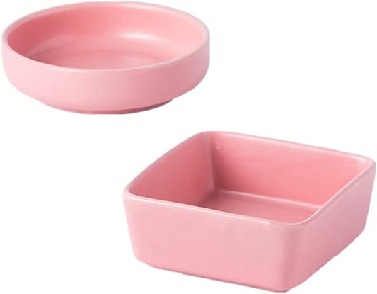 AxeWoodz Pink Paper Clips Holder 2pcs Ceramic Square Round Shape Paper Clip Dispenser Set Paperclip Holders Office School Home Desk Organizers for Daily Desktop Cute Accessories Storage Plate (Pink)