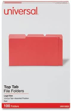 Universal Red Top Tab File Folder, Legal Size, 1/3 Cut, Pack of 100