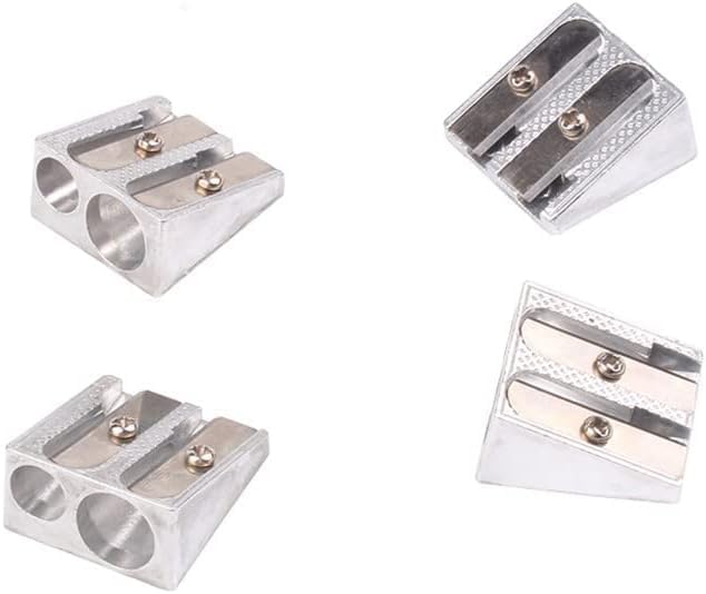Silver Metal Bevelled Double Hole Pencil Sharpener School Office Sharpener Stationery Writing and Correction Supplies,Office and School Supplies