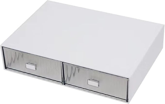 Desk Drawer Organizer, Stackable Office Supplies Storage, Plastic Drawer, Desk Grocery Organizer for Stationery/Office Supplies (White, 2 Compartments)
