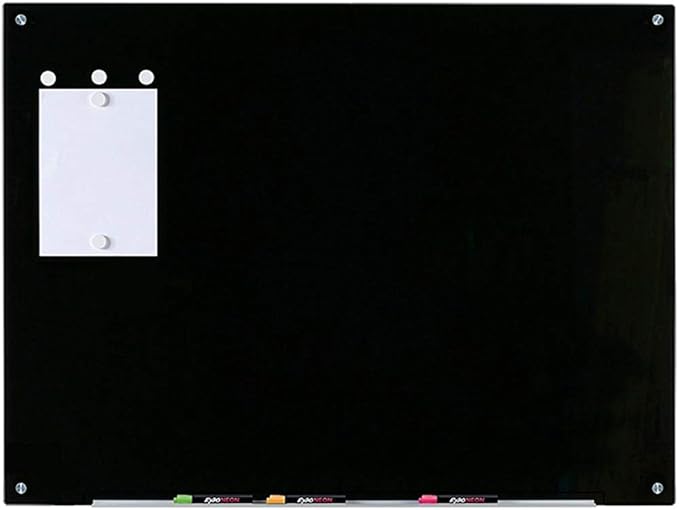 Audio-Visual Direct Magnetic Black Glass Dry-Erase Board Set - 4' x 3' - Includes Magnets, Hardware & Marker Tray