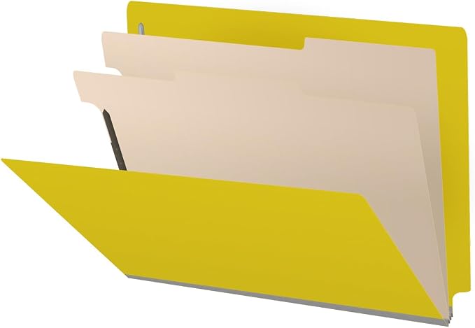 25 Pt. Pressboard Classification Folders, Full Cut End Tab, Letter Size, 2 Dividers, Yellow (Box of 10)