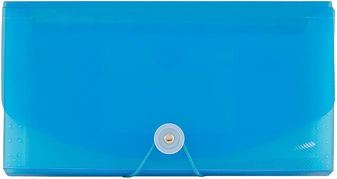 JAM PAPER Accordion Folders - 13 Pocket Plastic Expanding File - Check Size - 5 x 10 1/2 - Blue - Sold Individually