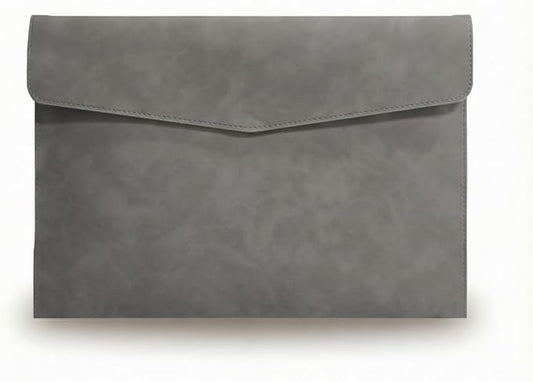 Leather Document Pouch A4 File Folder - Square Flap Document Holde Reusable Filling Envelopes - Thickened Snap-Closure Waterproof Business Organizer (1 Pc – Grey)