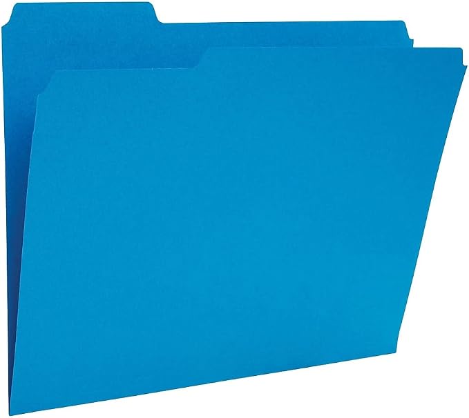Staples Colored File Folders, Letter Size, 3‑Tab Top‑Tab Design, Blue, Durable Paper Stock, 24/Pack