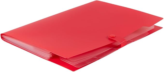 JAM PAPER Slim Expanding File Folder - 5 Pocket Plastic File Folder – Snap Closure - 9 x 11 1/2 - Red - Sold Individually