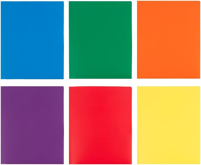JAM PAPER Heavy Duty Plastic 2 Pocket Extra Tough School Folders - Assorted Primary Colors - 6/Pack