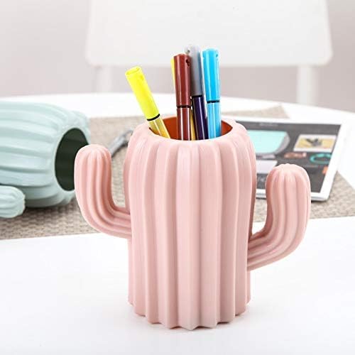 Ragyzity Cactus Pen Holder and Pencil Container - Creative Stationery Storage Box, Desktop Supplies Cup, Cosmetic Makeup Brush Organizer for Students (Pink)
