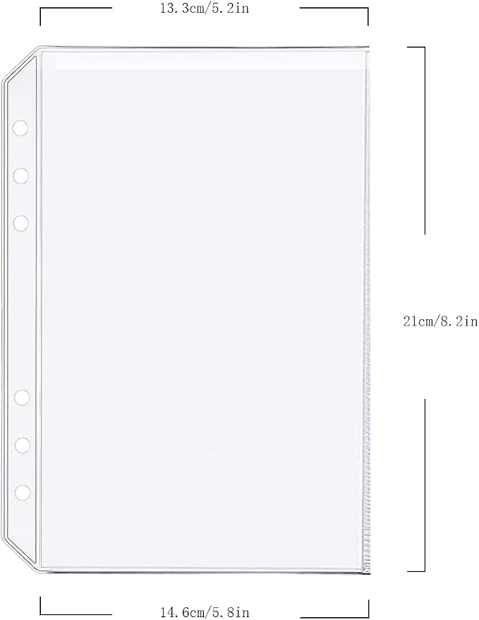 6 Pack A5 6 Holes Binder Pockets Plastic Binder Folders Waterproof 6 Holes Holder for Receipt Ticket (Pocket, A5)