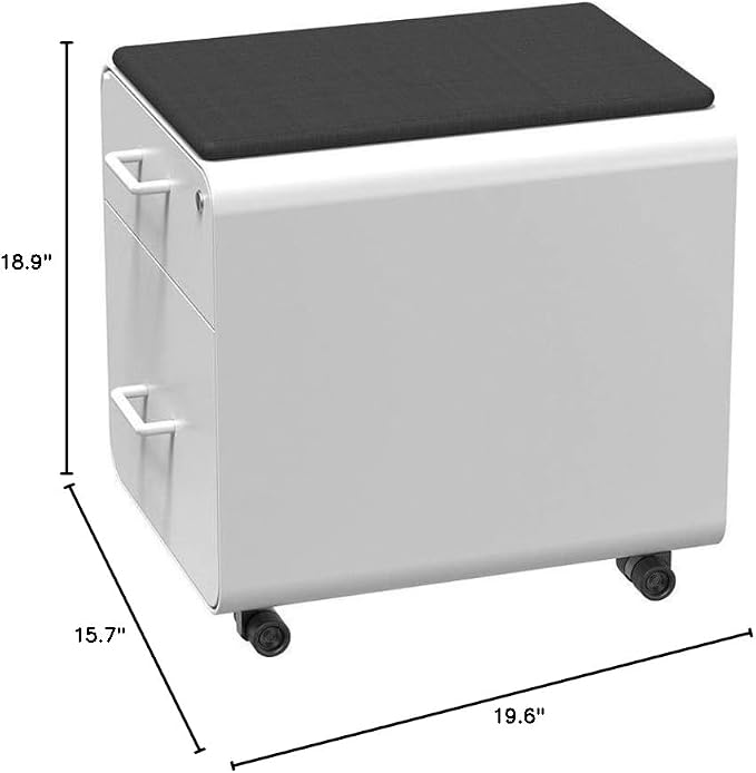 Monoprice Round Corner 2-Drawer File Cabinet - White, Lockable with Seat Cushion - Workstream Collection (137881)