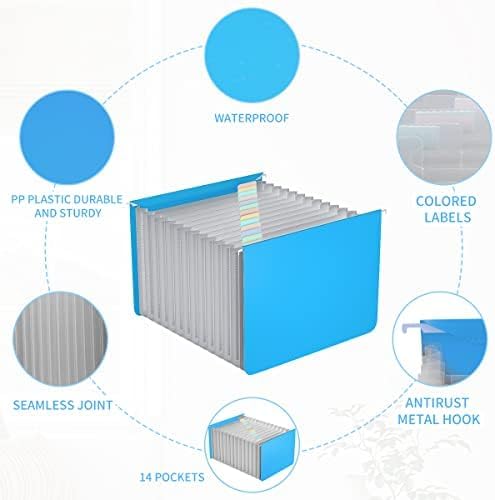 TOPCJ Plastic Expanding Hanging File Folders,12 Expandable Pockets,Multi Color Tabs,Hanging Folders for Filing Cabinet Letter Size,Office Supplies Manilla File Folders 8.5 X 11,Blue