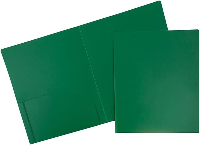 JAM PAPER Heavy Duty Plastic 2 Pocket Extra Tough School Folders - Green - 12/Pack