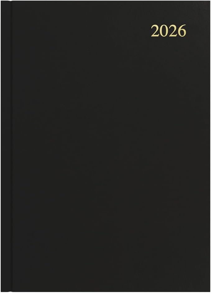 Collins - Essential - 2026 12 Month Calendar Year Planner, Day-To-Page Diary, A4 Hard Cover - Black (ESSA41.99-26)