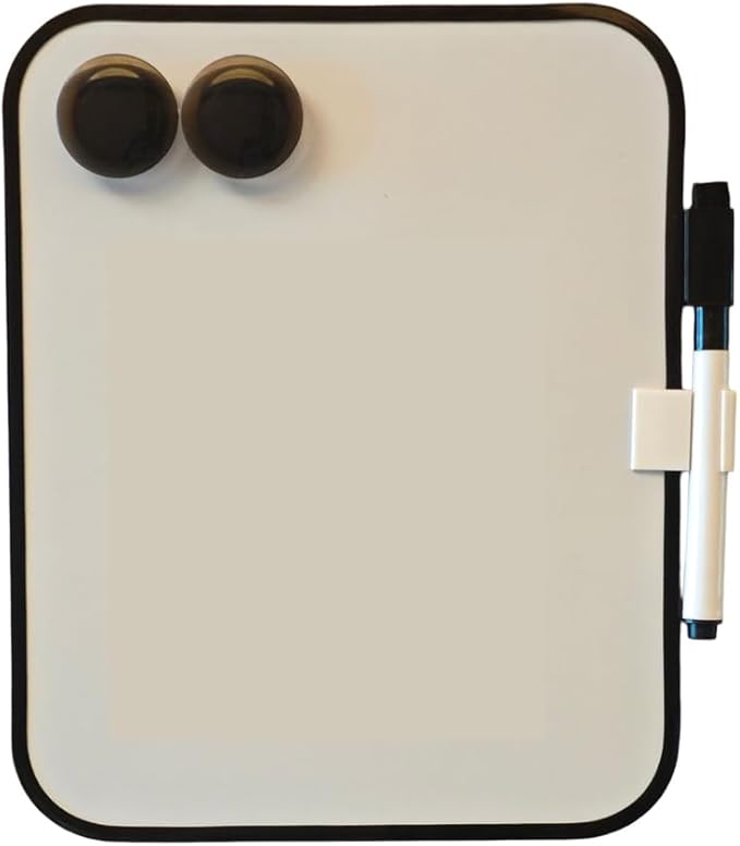 Magnetic Dry Erase Board, 6" X 8" White Board for Kids, Students, Fridge, Locker, Small White Board with Erasable Markers and 2 Magnets（Black）
