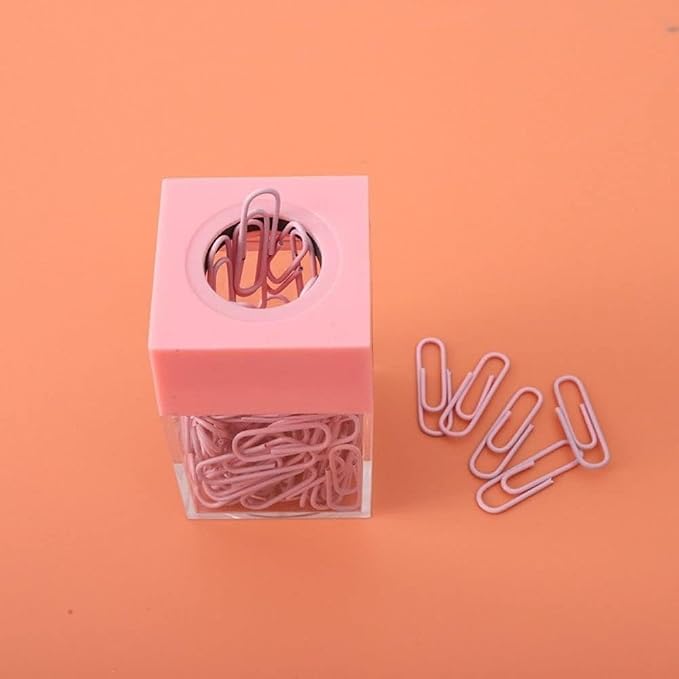 Pink Paper Cilp Dispenser Holder Clear Acrylic Organizers with Magnetic Top for Desk Cute Office Binder Clip, Paper Clip Holders