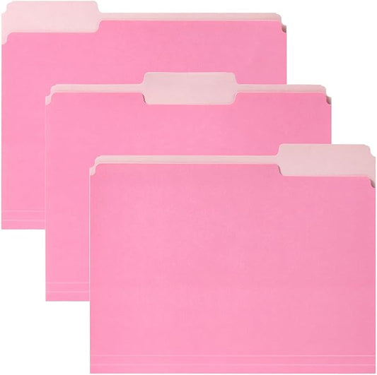 File Folders, 30 Pack Manilla Folders 8.5" x 11", Colored File Folders Home Office School Supplies for Documents Files Paper, Pink