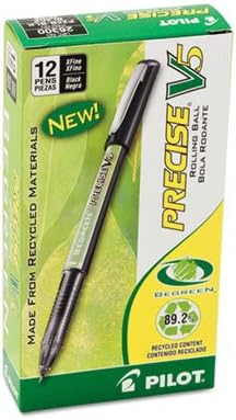 PILOT Precise V5 BeGreen Liquid Ink Rolling Ball Stick Pens, Extra Fine Point (0.5mm) Black Ink, 12-Pack (26300)