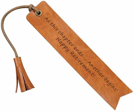 At This Chapter Ends Another Begins Happy Retirement Reader Leather Bookmark Wedding Party Gift Engraved Wedding Reader (Life is a Book)