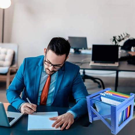 12 Pcs Hanging File Folders with Tabs and Card Inserts,A4 Suspension Files for Filing Cabinets, Waterproof Suspension Files Holder with Adjustable Tab Design for Home Office School (Blue)