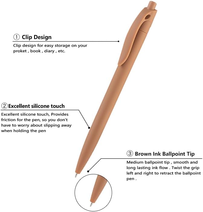 Aozora Pens Bulk 30 Pack Click Pens No Bleed Wholesale Retractable Ballpoint Pens Medium Point,Smooth Ink Pens for Journaling School Office Supplies 1.0MM (Brown Ink)