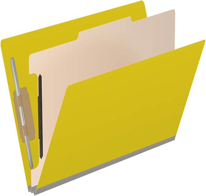 25 Pt. Pressboard Classification Folders, Full Cut End Tab, Letter Size, 1 Divider, Yellow (Box of 10)