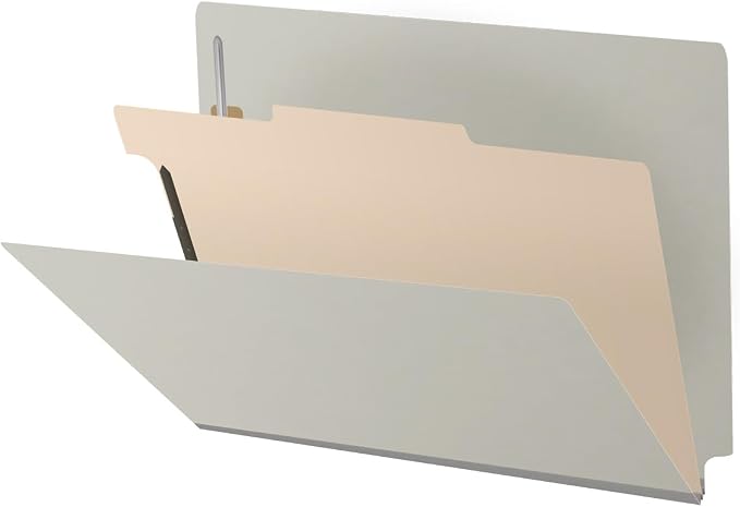 25 Pt. Pressboard Classification Folders, Full Cut End Tab, Letter Size, 1 Divider, Light Gray (Box of 10)