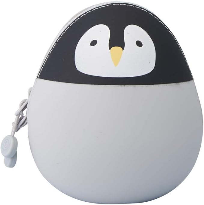 LIHIT LAB PuniLabo Mini Zipper Pouch, Egg-Shaped, 2.2" x 2.4", Penguin (A7782-10)