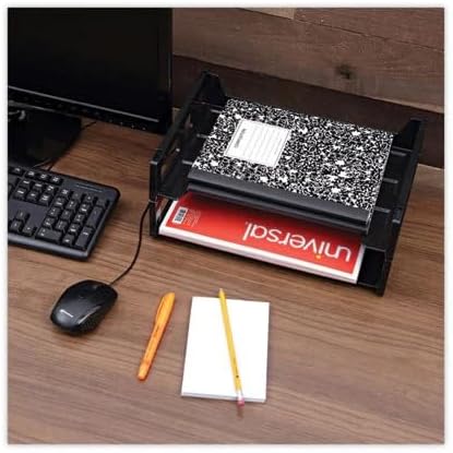 Stackable Desk Tray Organizer Black - Plastic Paper Tray for Letter Size Documents, Desktop File Organizer with 2 Sections, Home, Office, School Desk Paper Organizer - Pack of 8