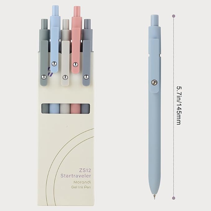 GACHUGOODS - Morandi 5pcs Aesthetic Gel Pens Quick Dry Ink Fine Point Premium Retractable Rolling Ball Black Ink Smooth Writing for School Office Home School Supplies Gifts for Women