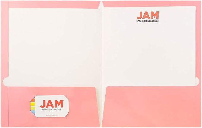 JAM PAPER Laminated Two Pocket Glossy School Folders - Letter Size - High Gloss Baby Pink Pastel - 6/Pack