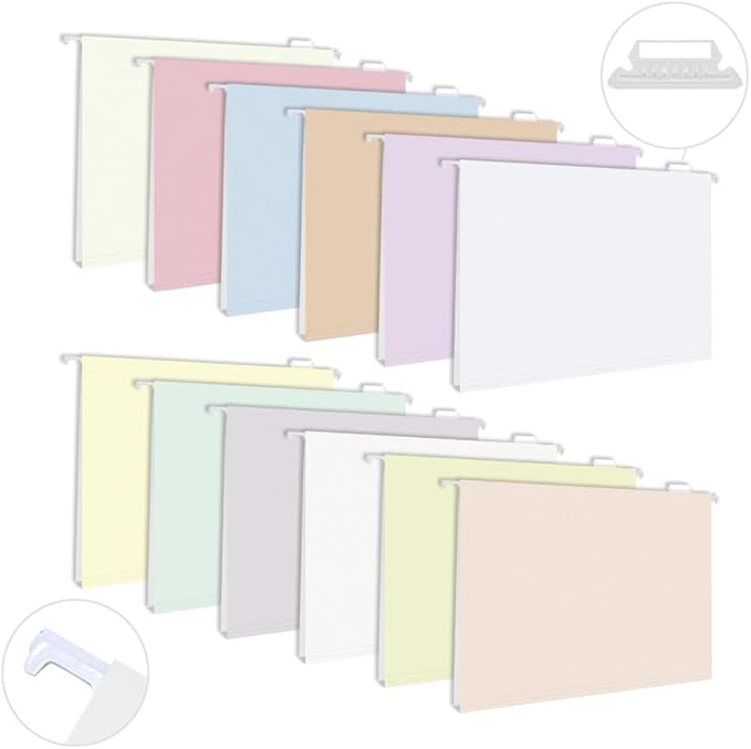 MagDurnus Hanging File Folders, Pastel Color Design,Letter Size with 1/5 Adjustable Cut Tabs, Assorted 12 Styles,Decorative,Drawer,Desk and Cabinet Use（25-Pack）