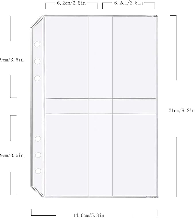 Zelten 6 Pack A5 6 Holes Binder Name Card Holder Plastic Business Card Organizer Binder Coupon Holder Waterproof 6 Holes Card Holder for Personal Organiser