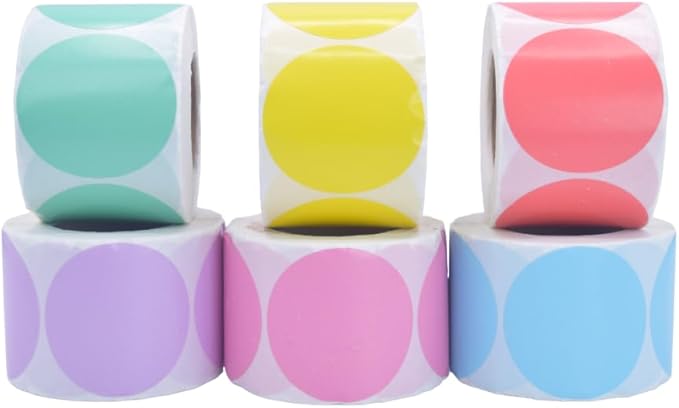 2 inches Round Colored Labels, 500 Labels per roll, Thermal Printer, writable, 7 Beautiful Colors Coding, Organization, Crafting. (Purple)