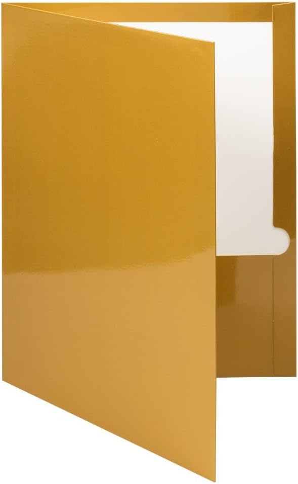 JAM PAPER Laminated Two Pocket Glossy Folders - Gold - 3/Pack