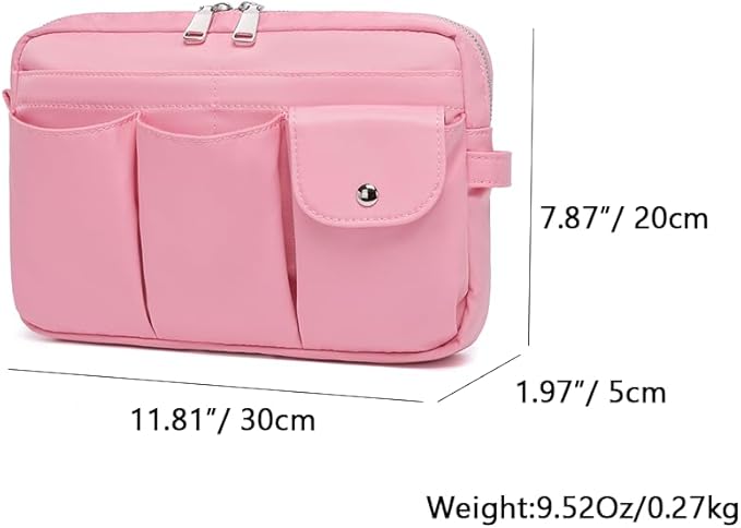 Storage Bag-arge Cosmetic Bag for Women Travel Makeup Bag Zip Up Bag Pure Cotton Canvas Can be Suspended (Pink)