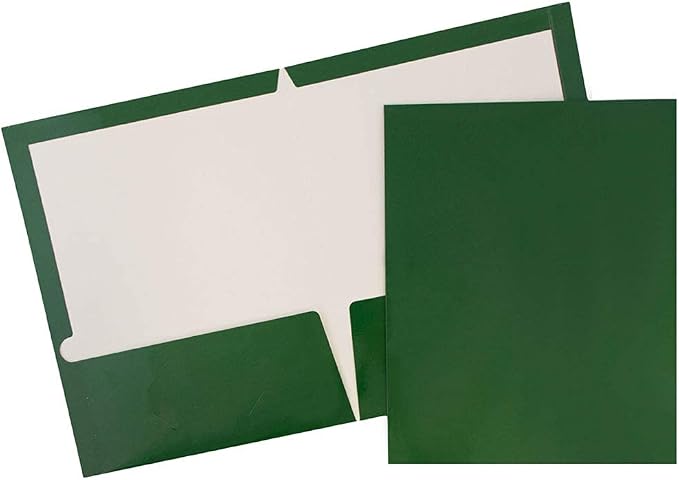 JAM PAPER Laminated Two Pocket Glossy School Folders - Letter Size - High Gloss Green - Bulk 50/Box