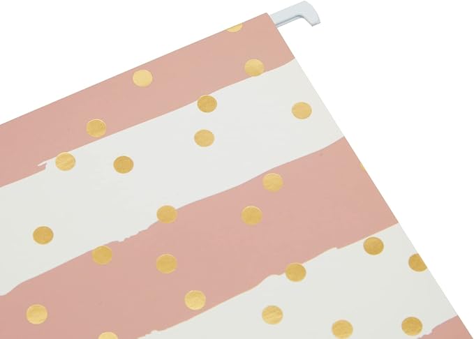 Paper Junkie 12 Pack Striped Decorative Hanging File Folders with 1/5 Tab for File Cabinet Featuring Gold Foil Dots in 3 Colors (11.75 x 9 in)