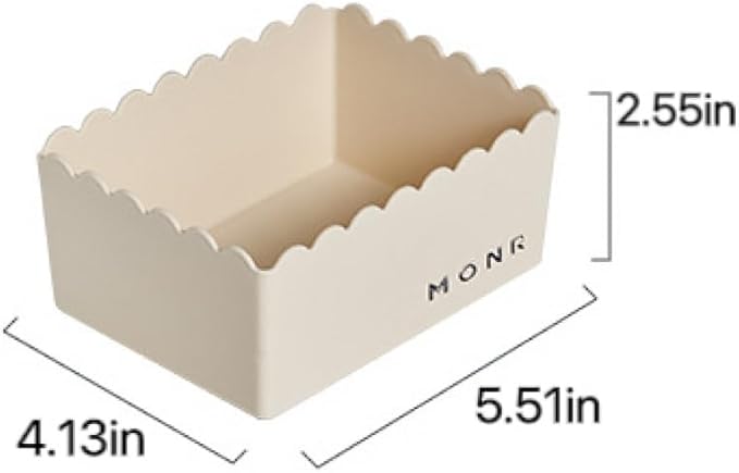 Desktop Storage Basket, 2-Pack, Decorative Scalloped Plastic Organizer, Kawaii Style (Light White, Small)